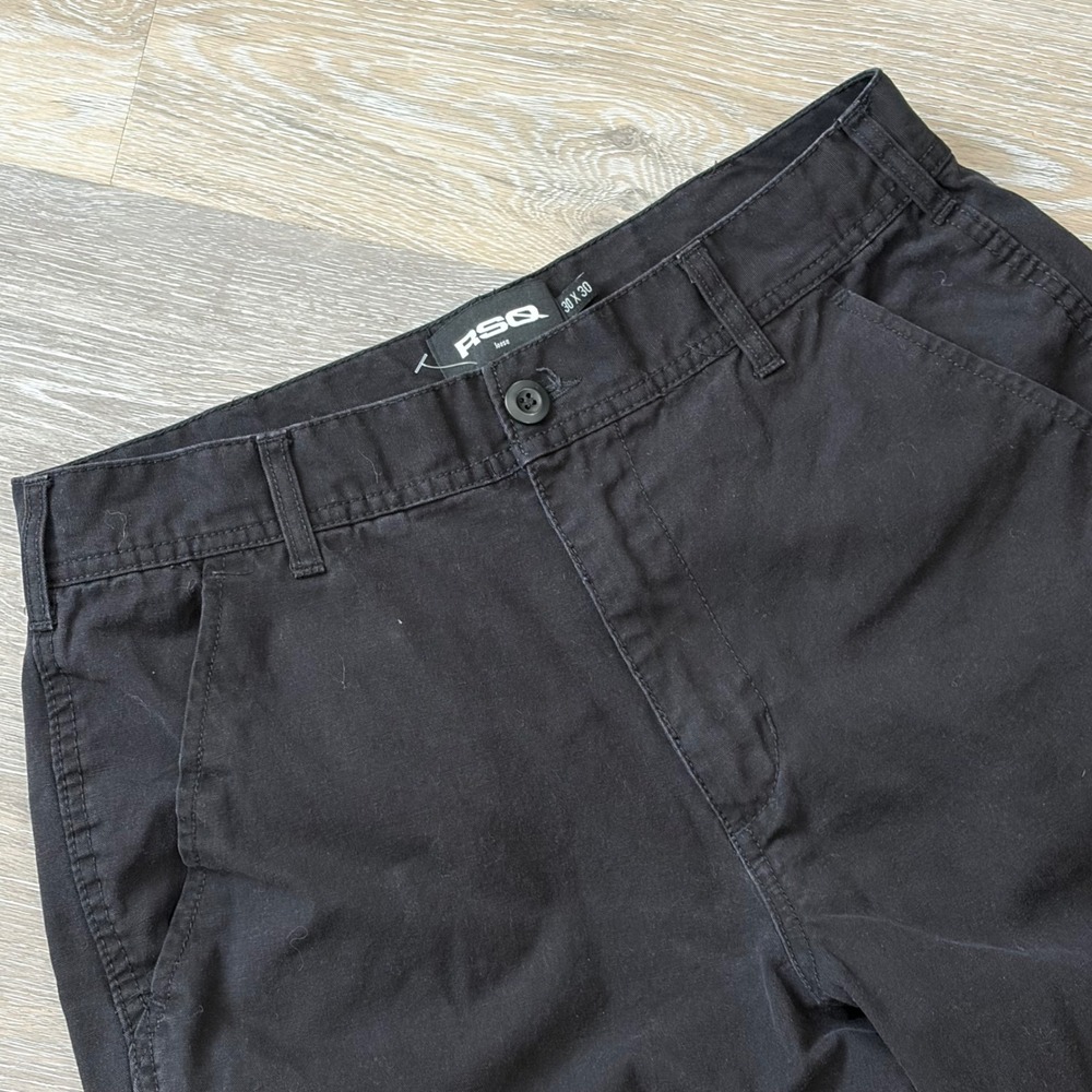 RSQ Mens Loose‎ Fit Cargo Pants Black Cotton Canvas Utility Skate Trousers 30x30